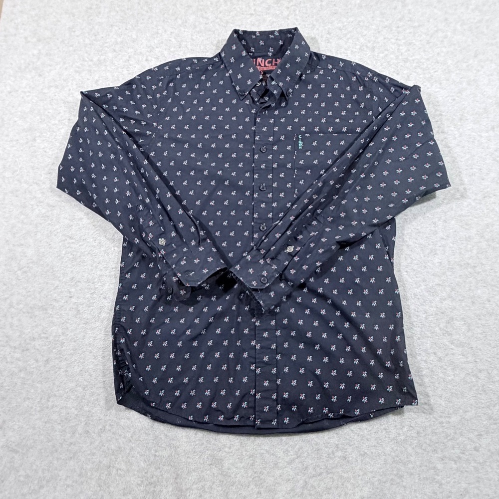 Cinch Button Down Shirt Mens S Navy  Modern Fit Geometric Cotton Long Slv